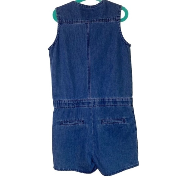 NWT 7 For All Mankind Girl Sleeveless Denim Romper Button Front Medium Wash Sz L - Picture 2 of 13